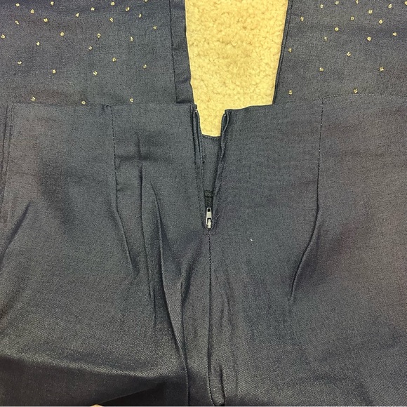 KriziA d. Glitter Dot Cropped Straight Leg Dark Wash Blue Pants - Picture 7 of 8